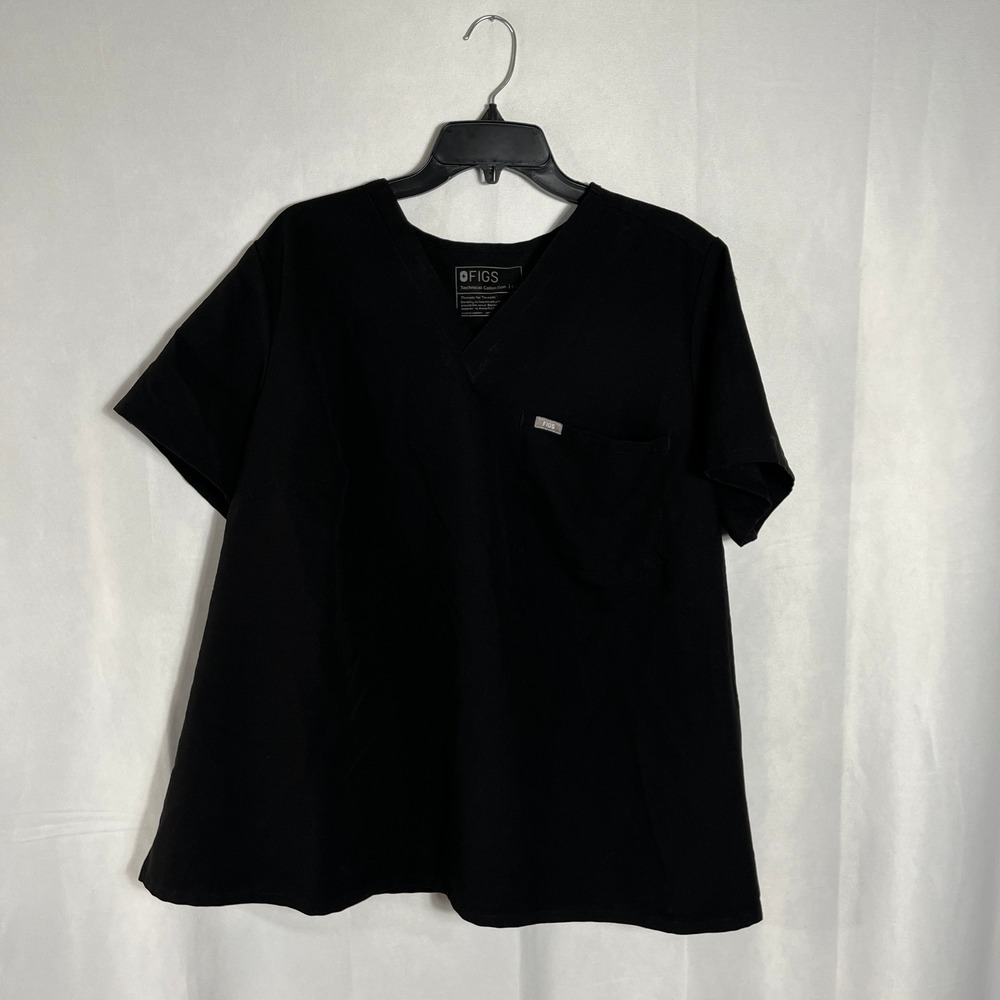 FIGS Scrub Top Catarina 4XL V-Neck Single Pocket Black Womens